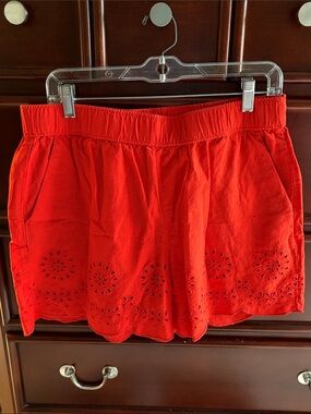 LOFT Red Eyelet Cotton Shorts